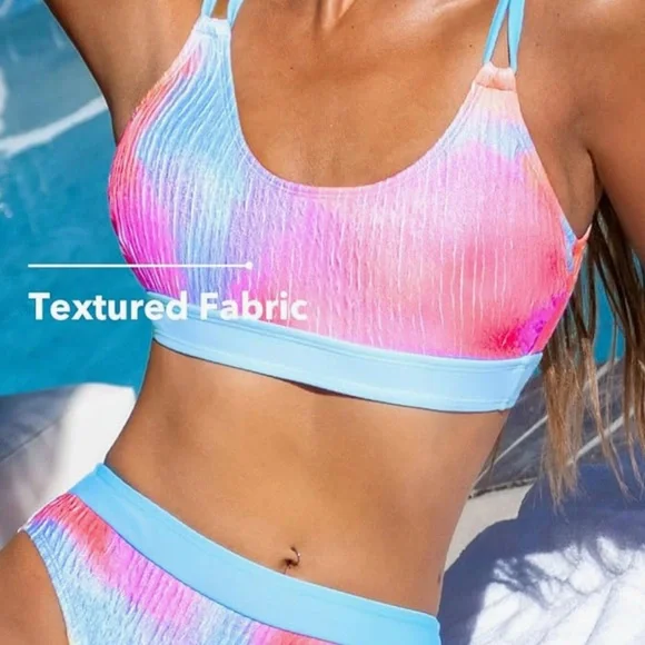 NWT, Cupshe 2-piece swimsuit, Pastel Tie Dye Colors, Size Large - Picture 5 of 6